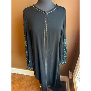 Black Abaya Embellished Sz 1 Beaded Gold Turquoise Palestinian Dress